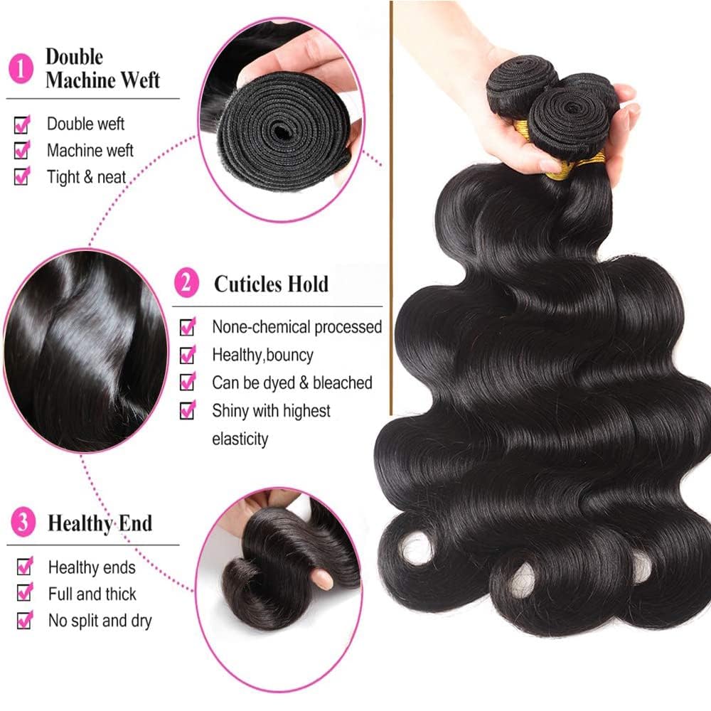Luxurious Body Wave Bundles - 100% Unprocessed Brazilian Human Hair (18, 20, 22 Inch) - Full, Thick, and Soft for Stunning Styles