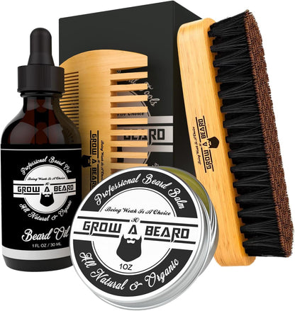 Ultimate Beard Grooming Kit: Brush, Comb, Oil & Balm for Stylish Growth and Softness - Perfect Gifts for Men!