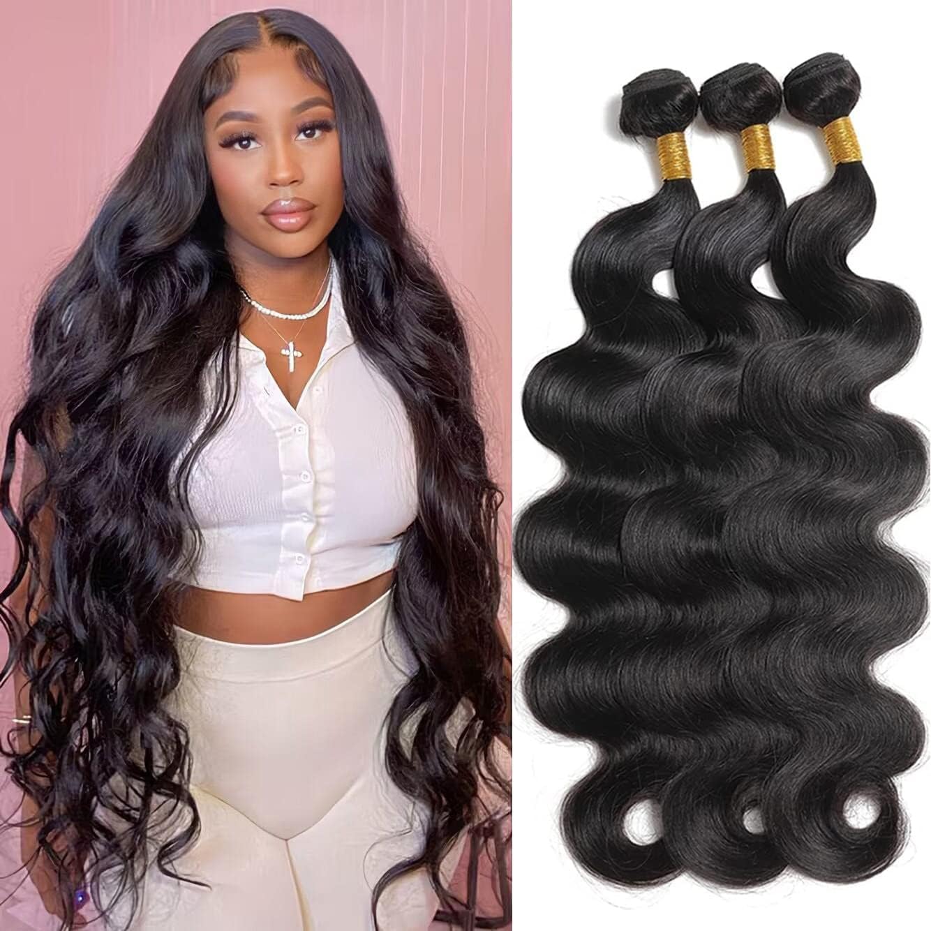 Luxurious Body Wave Bundles - 100% Unprocessed Brazilian Human Hair (18, 20, 22 Inch) - Full, Thick, and Soft for Stunning Styles