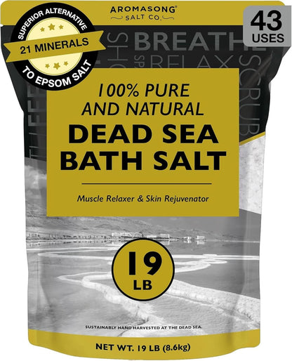 Indulge in Luxurious Relaxation with 19 Lbs of 100% Pure Dead Sea Salt - Fine Grain Spa Bath Salt for Soothing Skin and Tired Muscles - Resealable Bulk Pack for Men and Women
