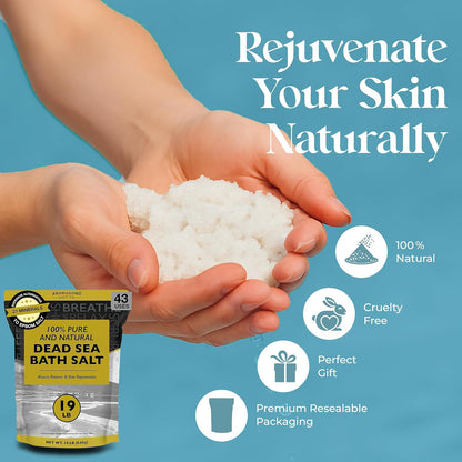 Indulge in Luxurious Relaxation with 19 Lbs of 100% Pure Dead Sea Salt - Fine Grain Spa Bath Salt for Soothing Skin and Tired Muscles - Resealable Bulk Pack for Men and Women