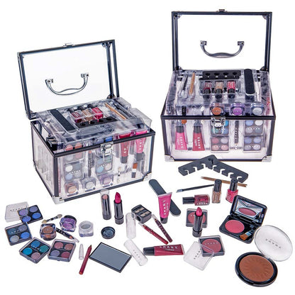 All-in-One Carry All Trunk Makeup Train Case: Complete Beauty Set with Eye Palettes, Blushes, and Essential Tools for Every Makeup Lover