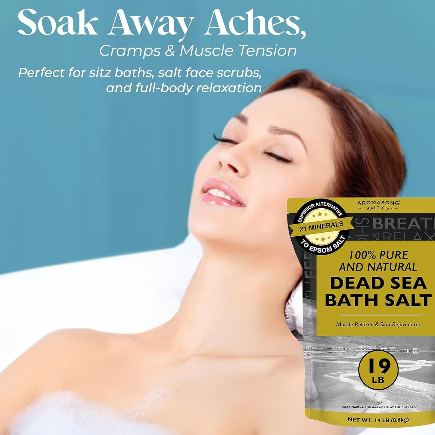 Indulge in Luxurious Relaxation with 19 Lbs of 100% Pure Dead Sea Salt - Fine Grain Spa Bath Salt for Soothing Skin and Tired Muscles - Resealable Bulk Pack for Men and Women