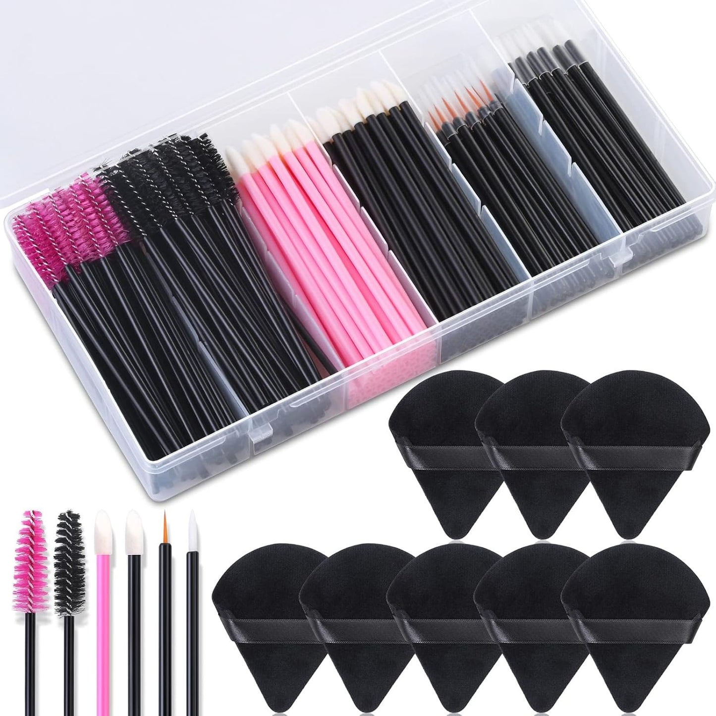 Ultimate 248-Piece Disposable Makeup Applicator Kit with Triangle Puffs, Mascara Wands, and Lip/Eyeliner Brushes – Perfect for Makeup Artists and Daily Use!
