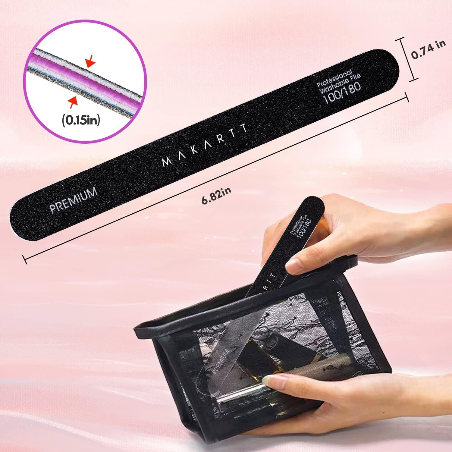 Professional Quality Nail Files - 10 Pack of 100/180 Grit Double-Sided Black Files for Perfect Nail Art and Care