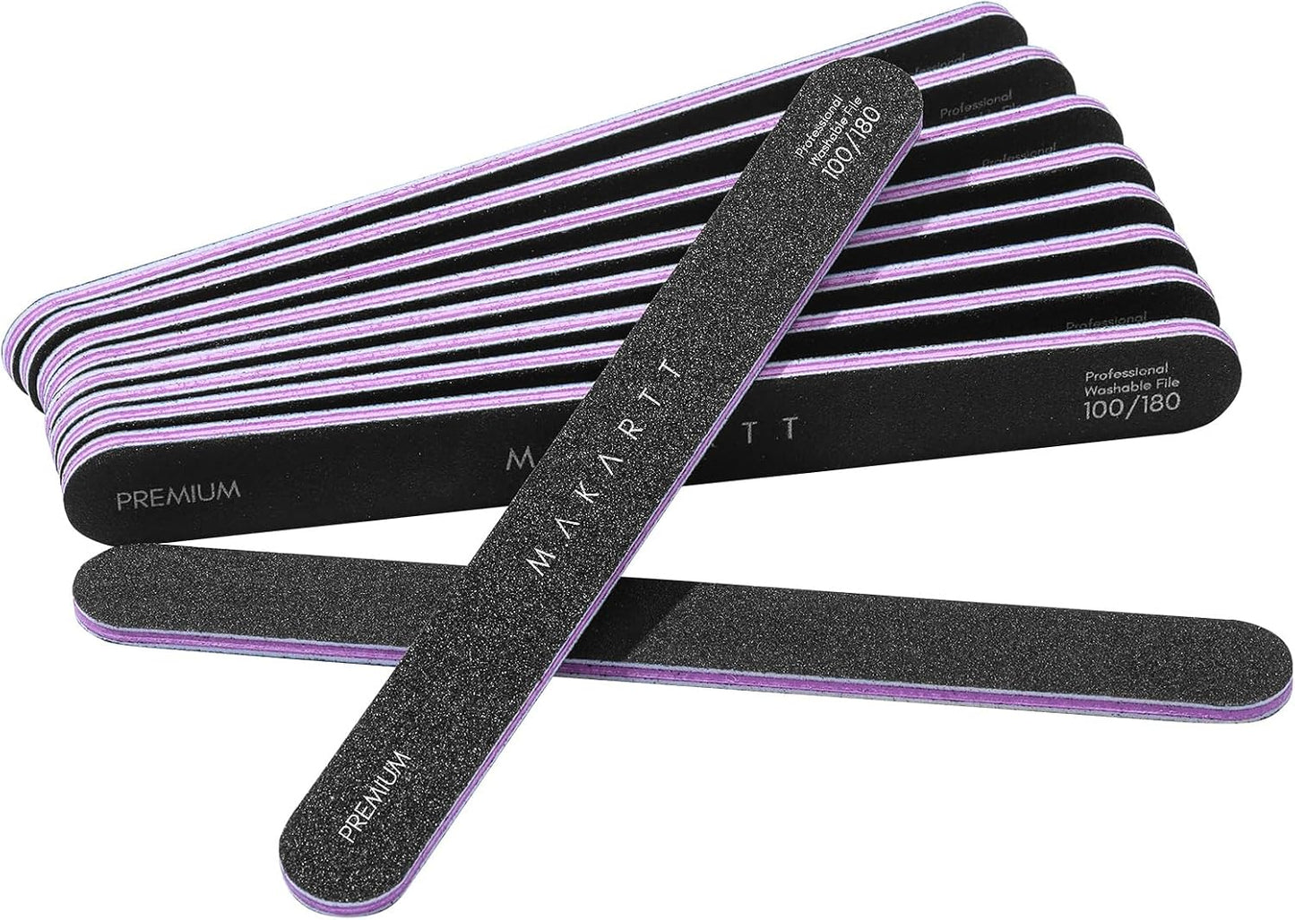 Professional Quality Nail Files - 10 Pack of 100/180 Grit Double-Sided Black Files for Perfect Nail Art and Care