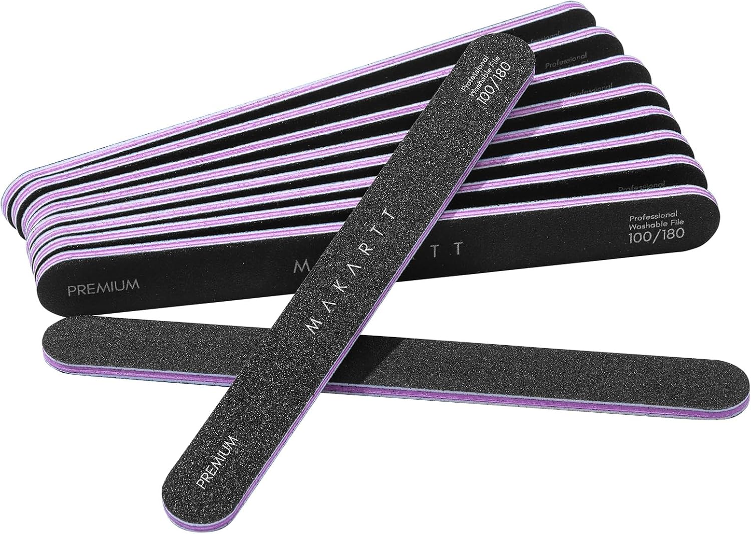 Professional Quality Nail Files - 10 Pack of 100/180 Grit Double-Sided Black Files for Perfect Nail Art and Care