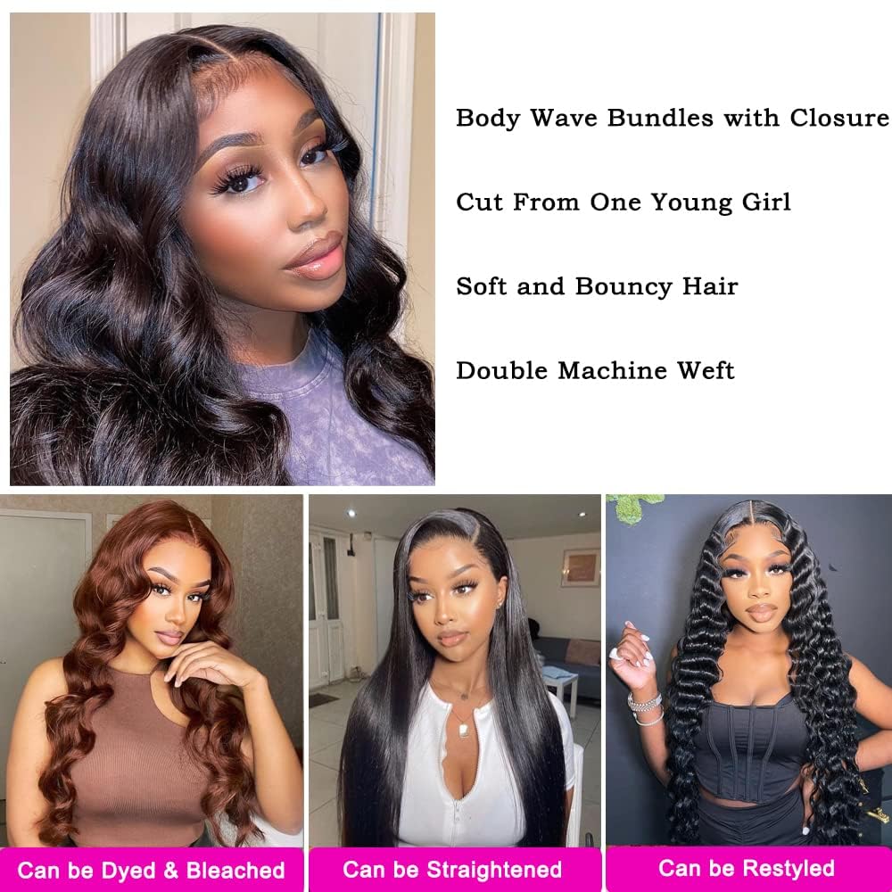 Luxurious Body Wave Bundles - 100% Unprocessed Brazilian Human Hair (18, 20, 22 Inch) - Full, Thick, and Soft for Stunning Styles