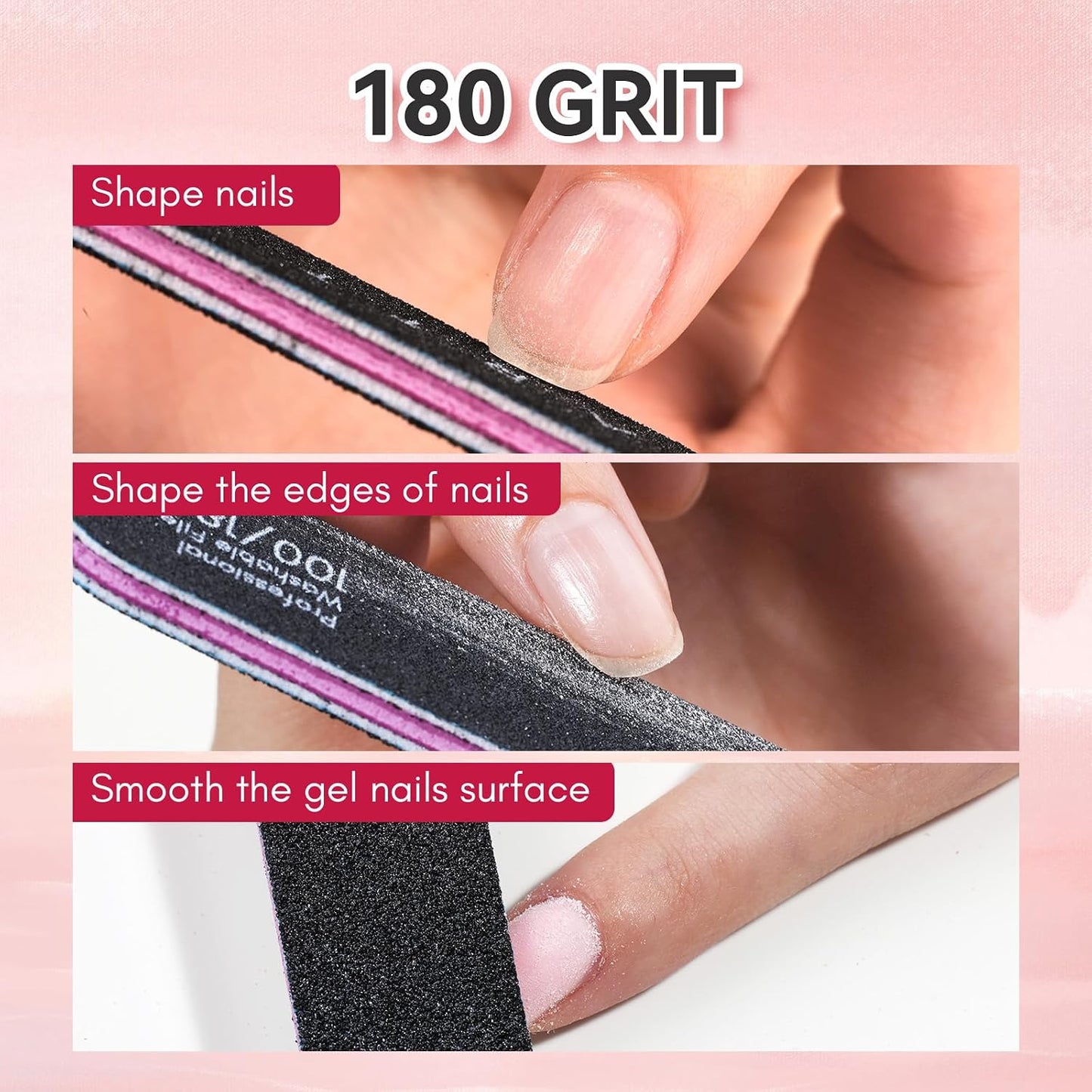 Professional Quality Nail Files - 10 Pack of 100/180 Grit Double-Sided Black Files for Perfect Nail Art and Care