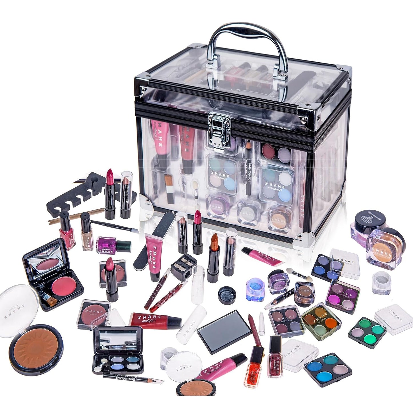 All-in-One Carry All Trunk Makeup Train Case: Complete Beauty Set with Eye Palettes, Blushes, and Essential Tools for Every Makeup Lover