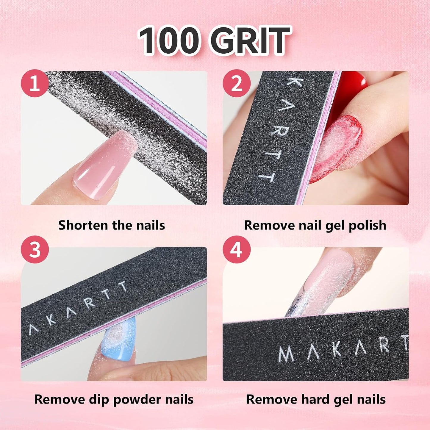 Professional Quality Nail Files - 10 Pack of 100/180 Grit Double-Sided Black Files for Perfect Nail Art and Care
