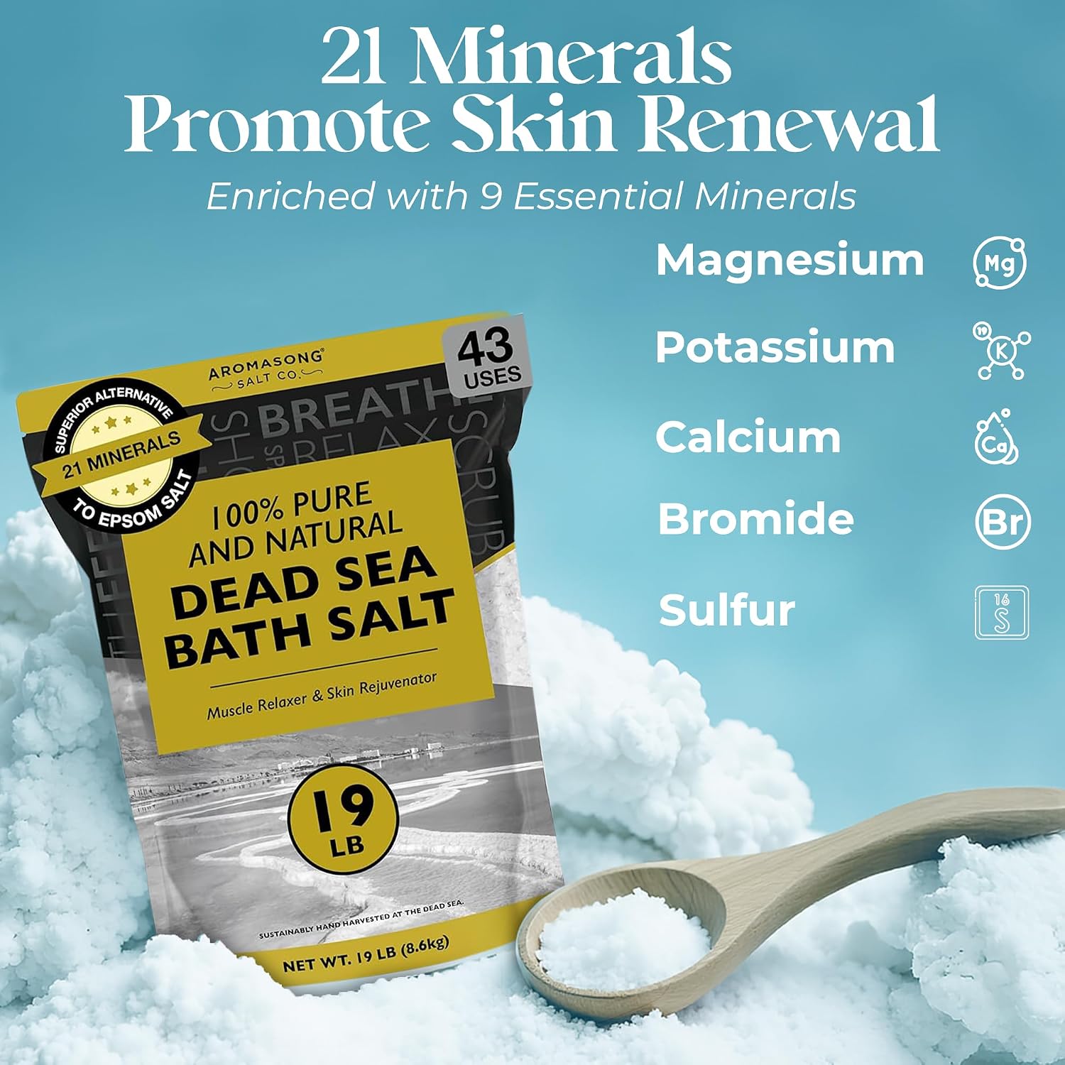 Indulge in Luxurious Relaxation with 19 Lbs of 100% Pure Dead Sea Salt - Fine Grain Spa Bath Salt for Soothing Skin and Tired Muscles - Resealable Bulk Pack for Men and Women