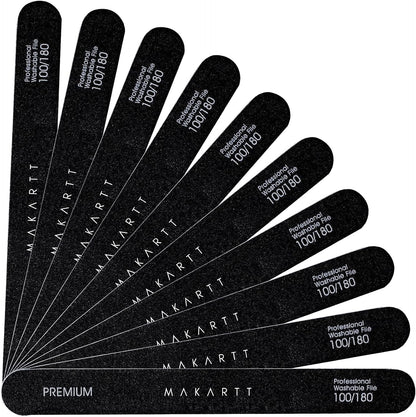 Professional Quality Nail Files - 10 Pack of 100/180 Grit Double-Sided Black Files for Perfect Nail Art and Care