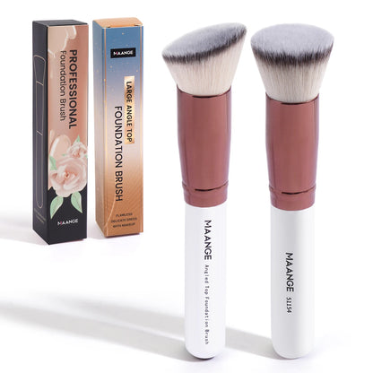 Elevate Your Makeup Game with the 2PCS Foundation Makeup Brush Set - Flawless Coverage with Angled Kabuki Brushes for Liquid and Powder Application