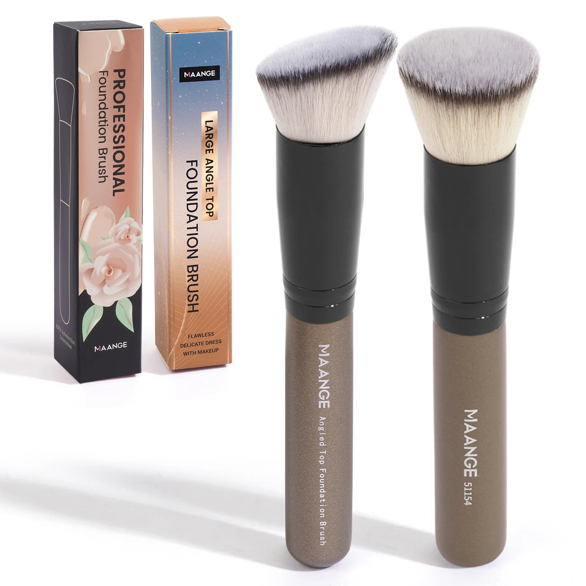 Elevate Your Makeup Game with the 2PCS Foundation Makeup Brush Set - Flawless Coverage with Angled Kabuki Brushes for Liquid and Powder Application