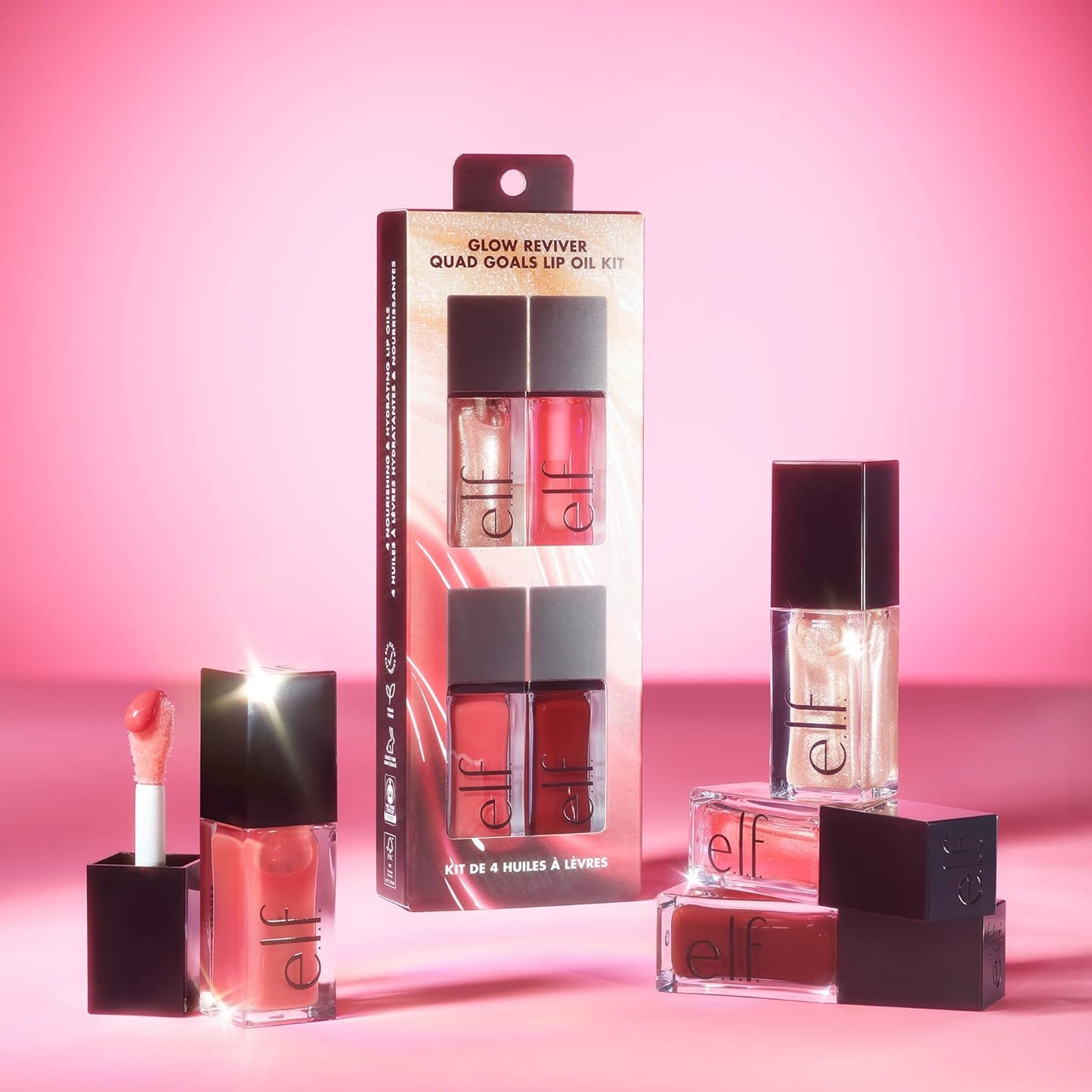Illuminate Your Smile with the Glow Reviver Quad Goals Lip Oil Kit - 4 Irresistible Shades for Hydrated, Glossy Lips